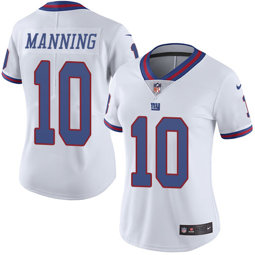 Women's Limited Eli Manning Nike Jersey White - #10 Rush NFL New York Giants